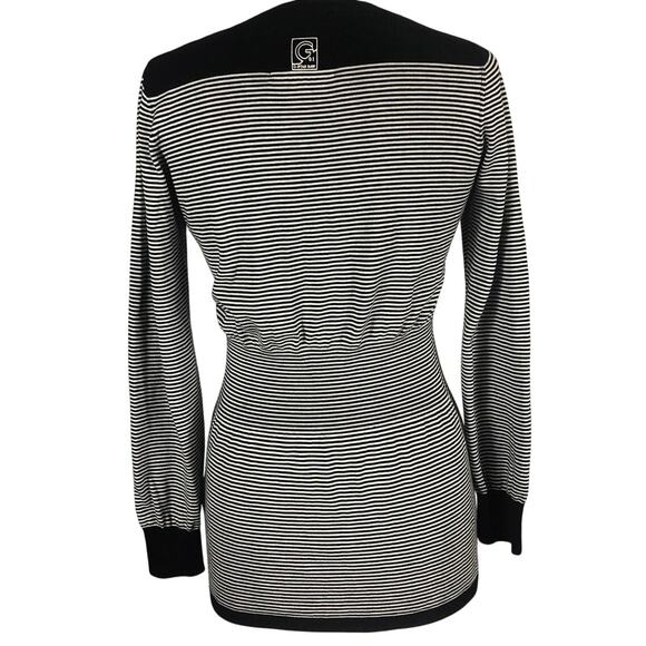 G - Star Raw V neck sweater striped black & white long fitted size large - Picture 2 of 12